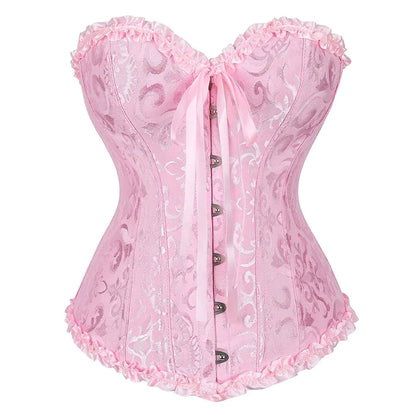 Vrapo Pink Corset Top for Women | Overbust Lace Up Waist Cincher Shapewear Lingerie - Size XS