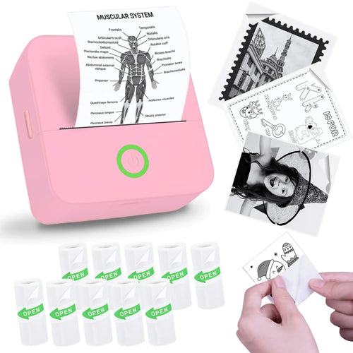 Vicbear Mini Sticker Printer Sticker Maker Machine Printer with 10 Sticker Paper Rolls Mini Printer Sticker Maker for Labels/Notes Inkless Thermal Portable Printer for Phone/Tablet Pink
