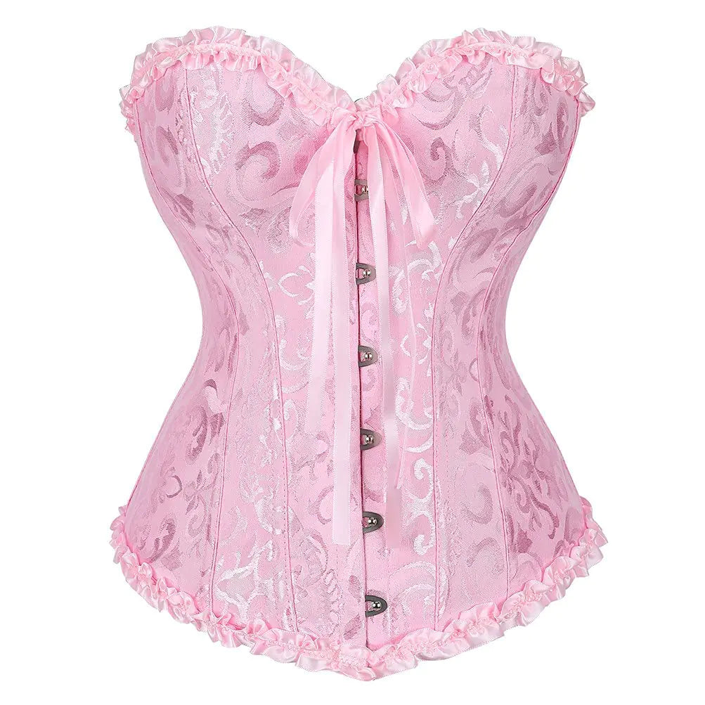 Vrapo Pink Corset Top for Women | Overbust Lace Up Waist Cincher Shapewear Lingerie - Size XS