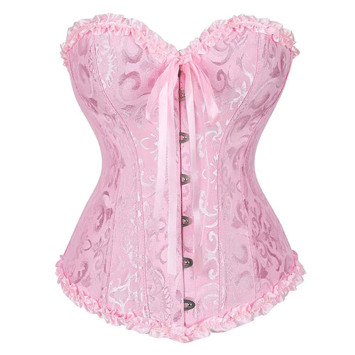 Vrapo Pink Corset Top for Women | Overbust Lace Up Waist Cincher Shapewear Lingerie - Size XS