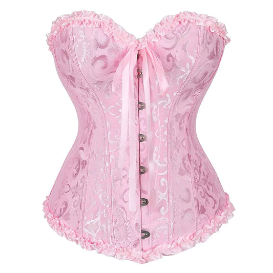Vrapo Pink Corset Top for Women | Overbust Lace Up Waist Cincher Shapewear Lingerie - Size XS